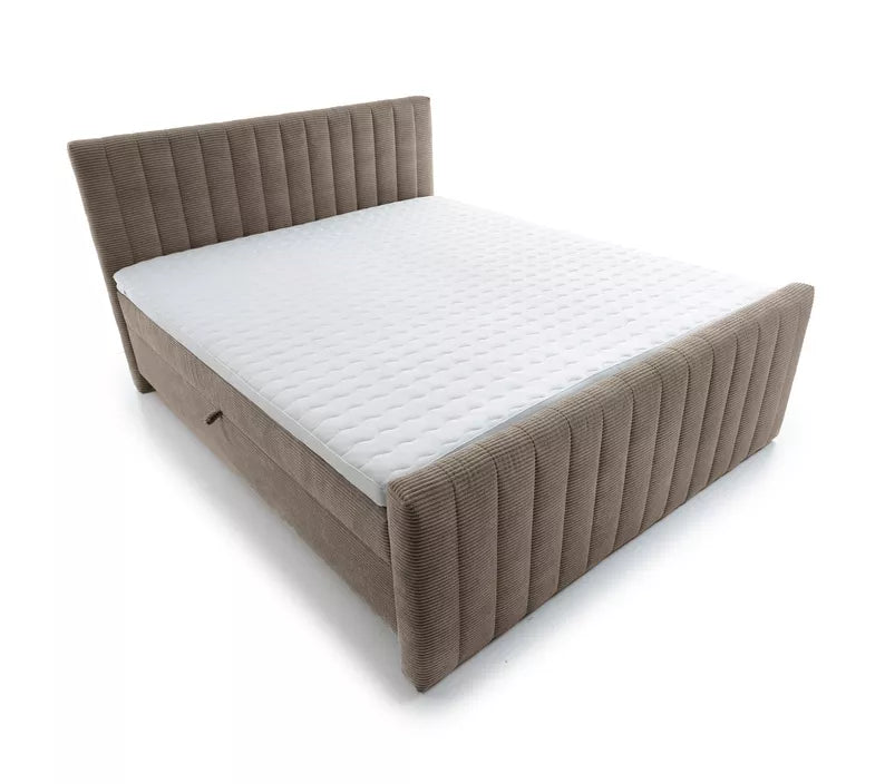 BINOLULA Kontinentālā gulta 1160/80x200 cm ar matraci un konteineriem, pelēka un bēša velveta - N1 Home