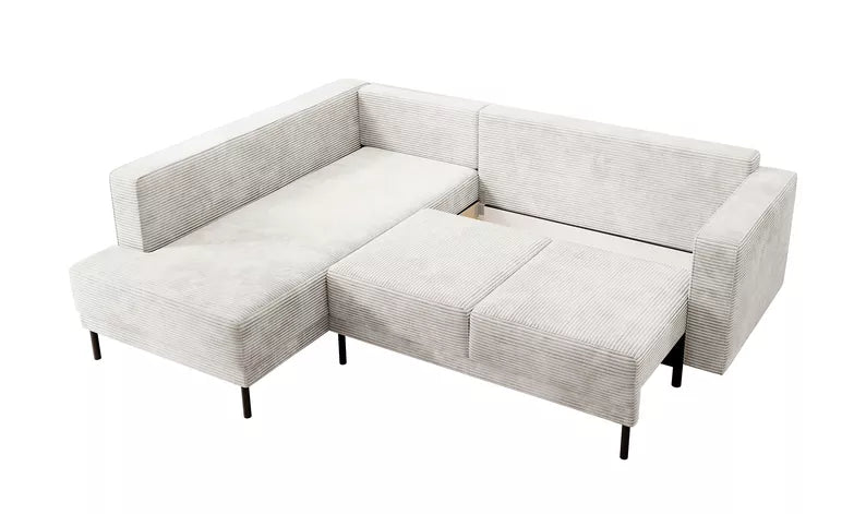 RIO Stūra dīvāns ar gulēšanas funkciju, ar konteineru, pelēki bēšs velvets, kreisa/laba puse - N1 Home