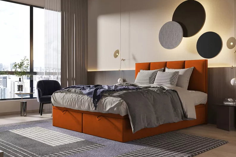 CATALEMER Kontinentālā gulta 140/160/180/200 x200 cm ar matraci un konteineriem, vara samts - N1 Home