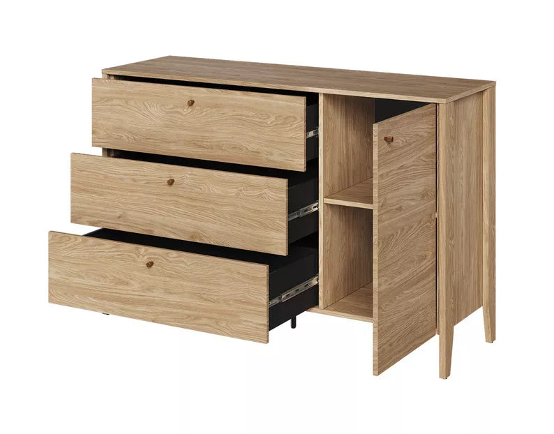 ZOCY Viendurvju kumode ar trim atvilktnēm, 136 cm, eļļots ozols - N1 Home