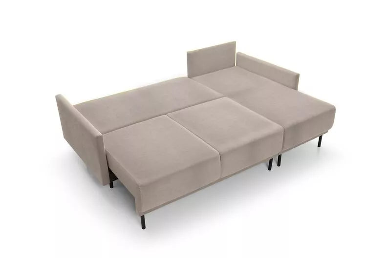 NOMIEL L-formas izvelkamais stūra dīvāns ar konteineru, pelēki bēšs hidrofoba audums - N1 Home