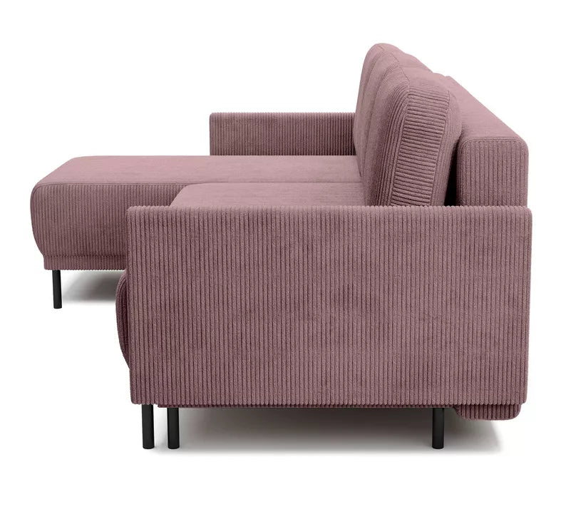 NOMIEL L-formas izvelkamais stūra dīvāns ar konteineru, universāls ceriņkrāsas velvets - N1 Home