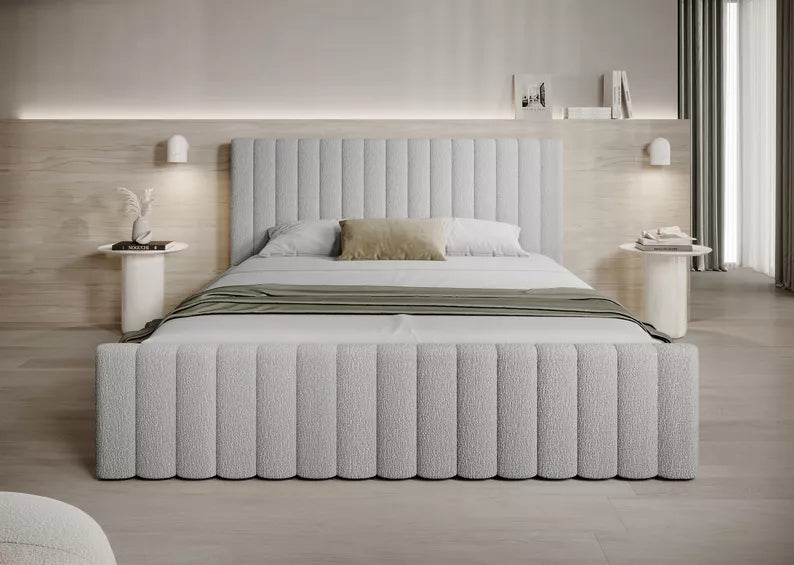 MONERA Mīkstā gulta 140/160/180x200 cm, pelēka, ar konteineru, melnas kājas - N1 Home