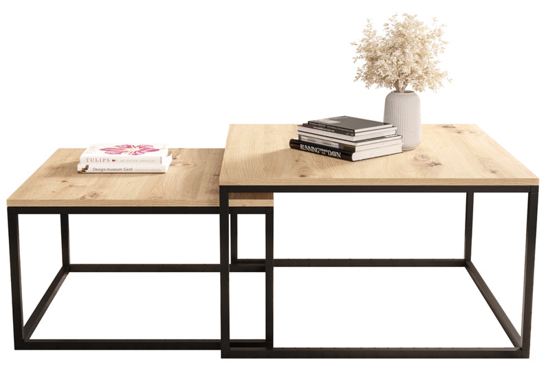 BELLO Divu kvadrātveida kafijas galdiņu komplekts, 70 cm un 60 cm, artisan ozols - N1 Home