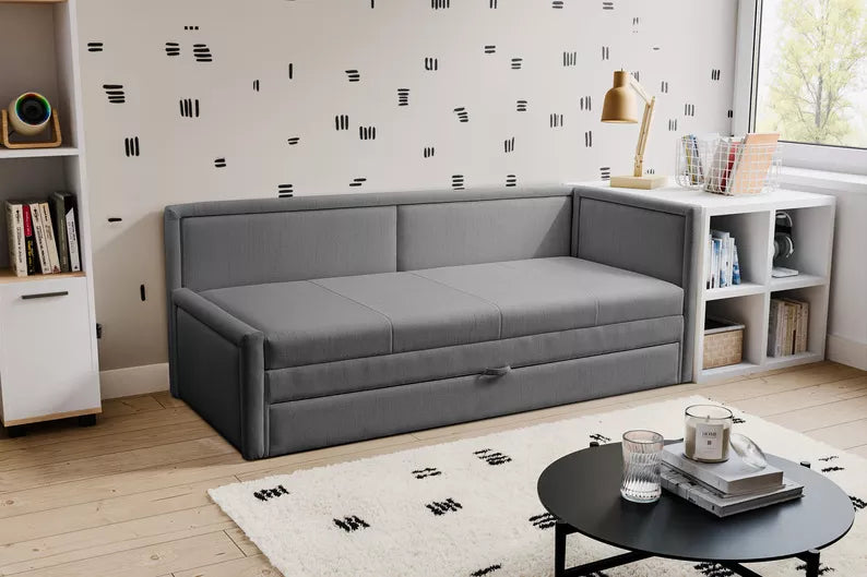 RILI Jauniešu gulta ar konteineru, tumši pelēka, universāla bize - N1 Home