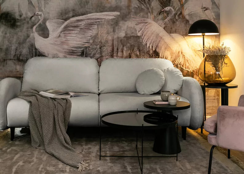 FRABA Izvelkamais dīvāns ar gulēšanas funkciju, veļas konteineru, gaiši pelēks velvets - N1 Home