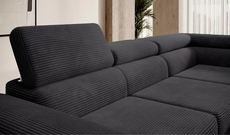 VILSTEV L-formas stūra dīvāns ar gulēšanas funkciju, ar konteineru, melns velvets, kreisa/laba puse - N1 Home