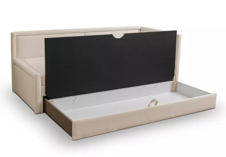 RILI Jauniešu gulta ar konteineru, gaiši bēša, universāla bize - N1 Home