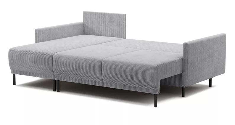 NOMIEL L-formas izvelkamais stūra dīvāns ar konteineru, universāls gaiši pelēks velvets - N1 Home