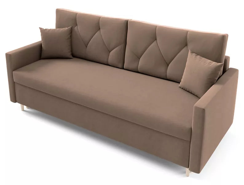 RAZO Dīvāns-gulta ar glabātuvii, gaiši brūns samts - N1 Home