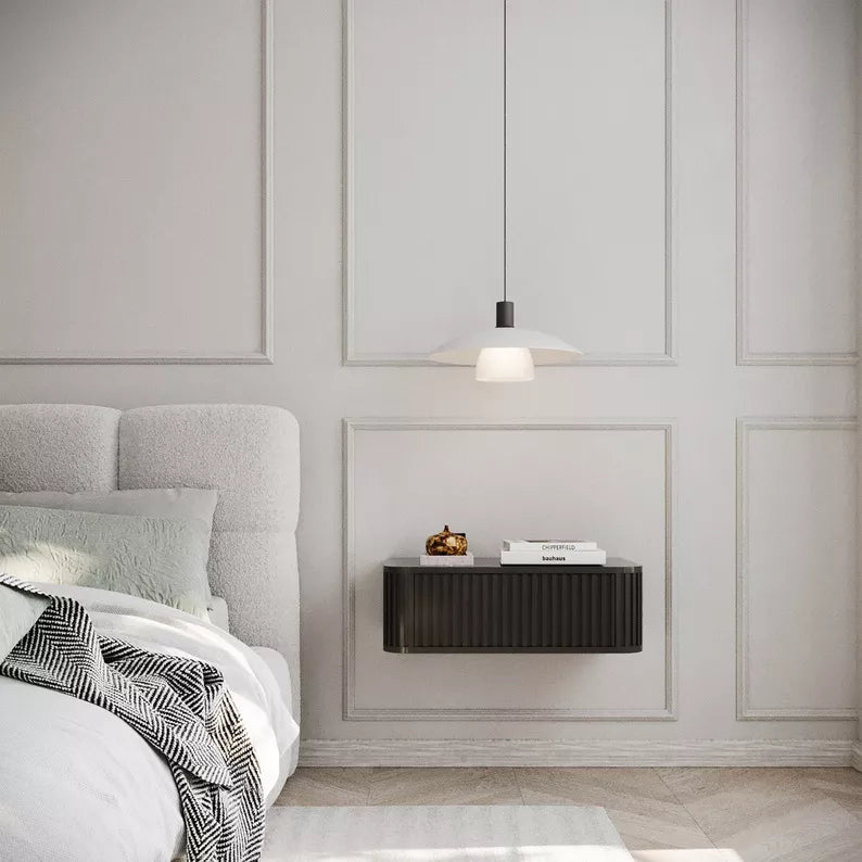 LOVORE Piekarināmais naktsgaldiņš ar rievām un atvilktni, 63 cm, melns - N1 Home