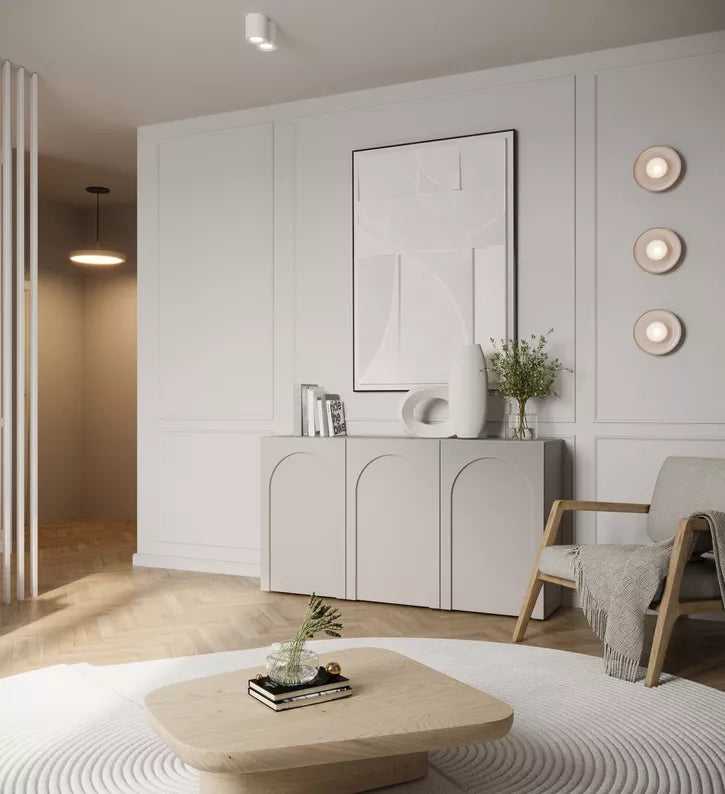 KADIA Trīsdurvju kumode ar frēzētām fasādēm, 150 cm, pelēks bēšs - N1 Home