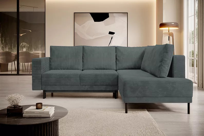 RIO Stūra dīvāns ar gulēšanas funkciju, ar konteineru, pelēks velvets, kreisa/laba puse - N1 Home