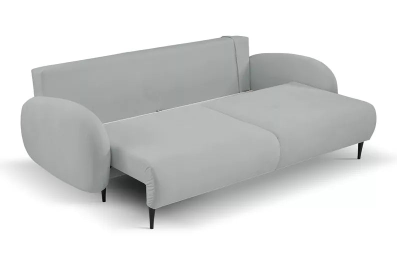 FRABA Izvelkamais dīvāns ar gulēšanas funkciju, veļas konteineru, gaiši pelēks velvets - N1 Home