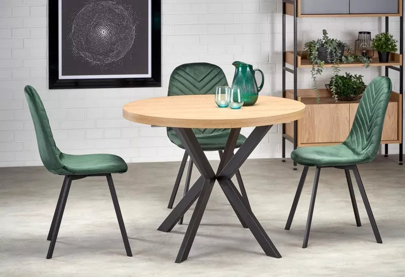 RELER Izvelkamais galds 100-250x100 cm, zelta ozols/melns - N1 Home