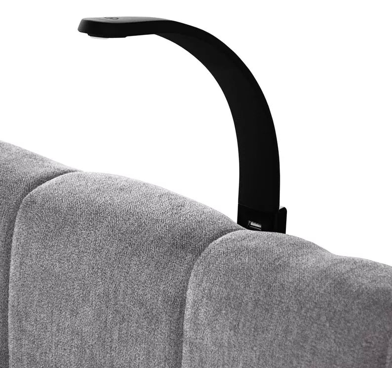 NUNA Kontinentālā gulta 140/160/180x200 cm ar matraci, glabātuvi un LED apgaismojumu, gaiši pelēks samts - N1 Home