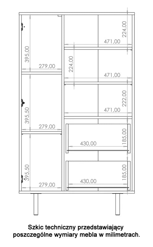 BLAZKA Grāmatu skapis, 80 cm, viendurvis, ar divām atvilktnēm, kašmira lameles - N1 Home