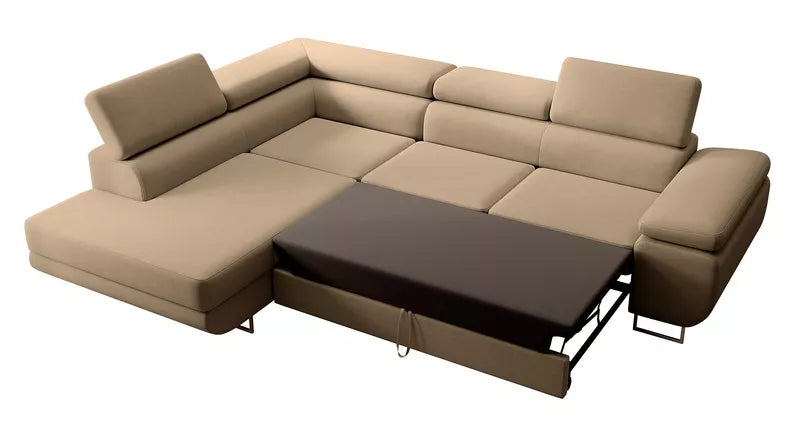 VILSTEV L-formas stūra dīvāns ar gulēšanas funkciju, ar konteineru, bēšs viegli tīrāms samts, kreisa/laba puse - N1 Home