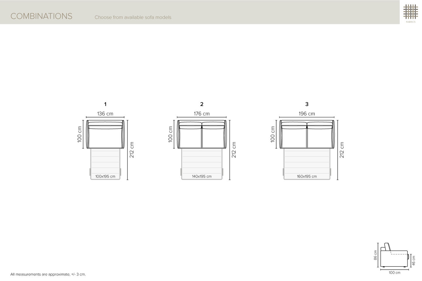 Dīvāns Elasia 2 176/212/86 cm Sense 4156