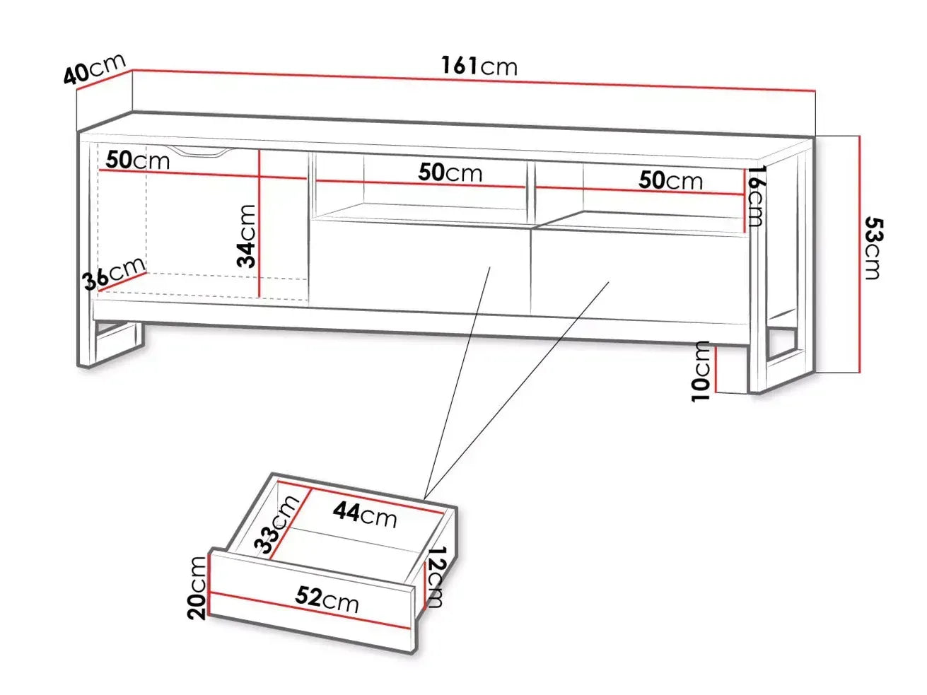 TV skapis Ardi 161/53/39,6 cm ozols, smilšu krāsas, grunge/matera - N1 Home