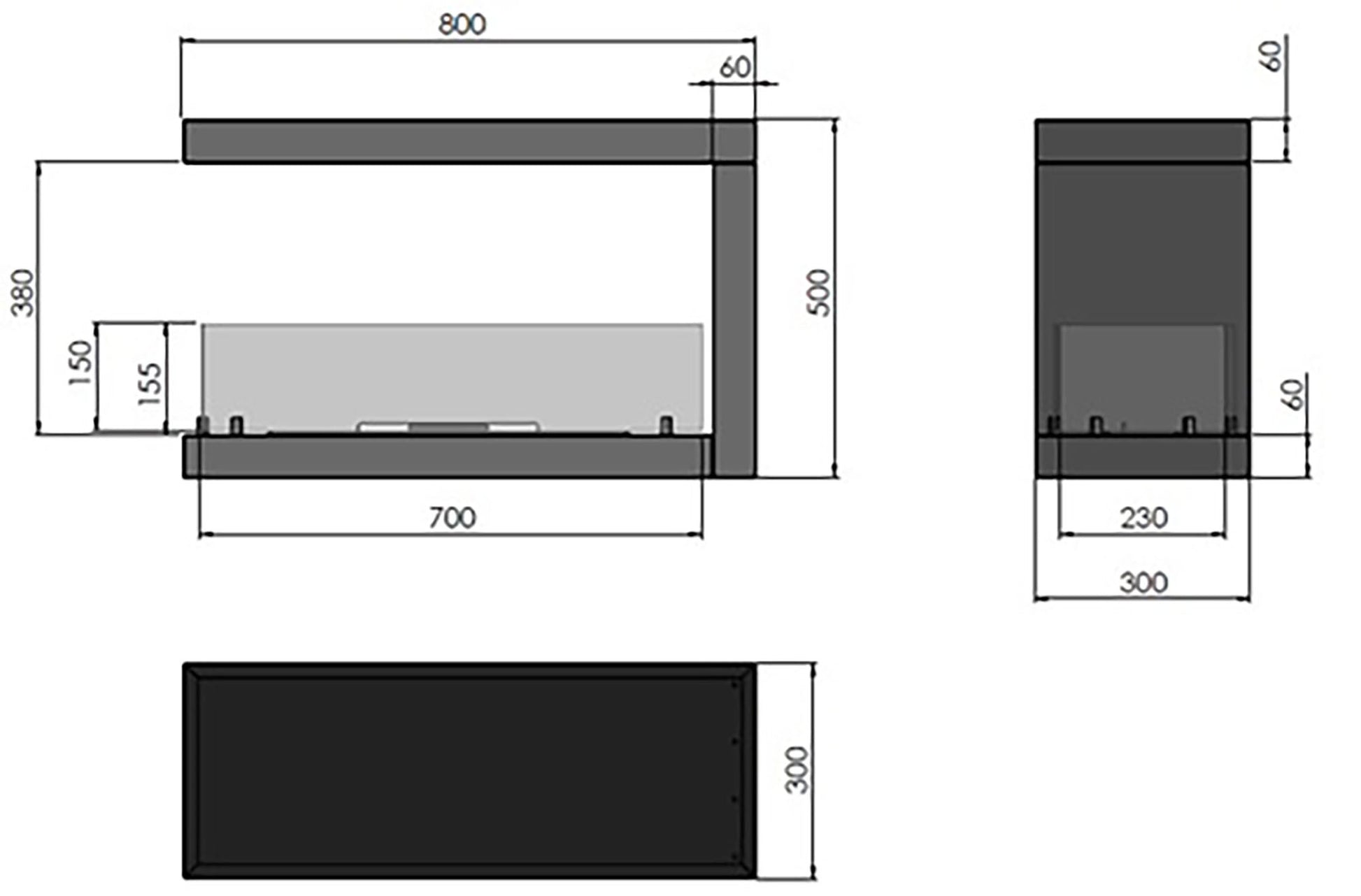 Biokamns Insi U800 80/50/30 cm melns - N1 Home