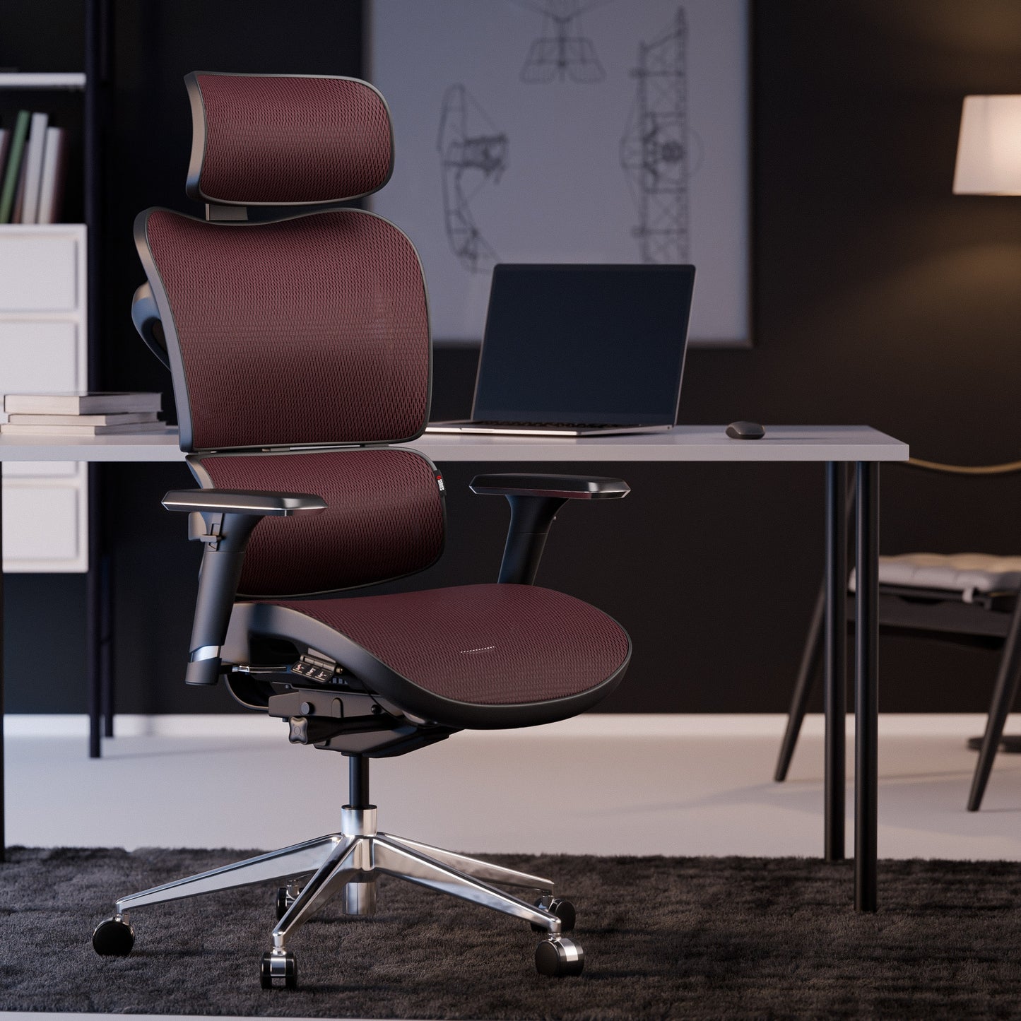 Krēsls V - Co 126-137/69/49,5 cm melns/burgunds - N1 Home