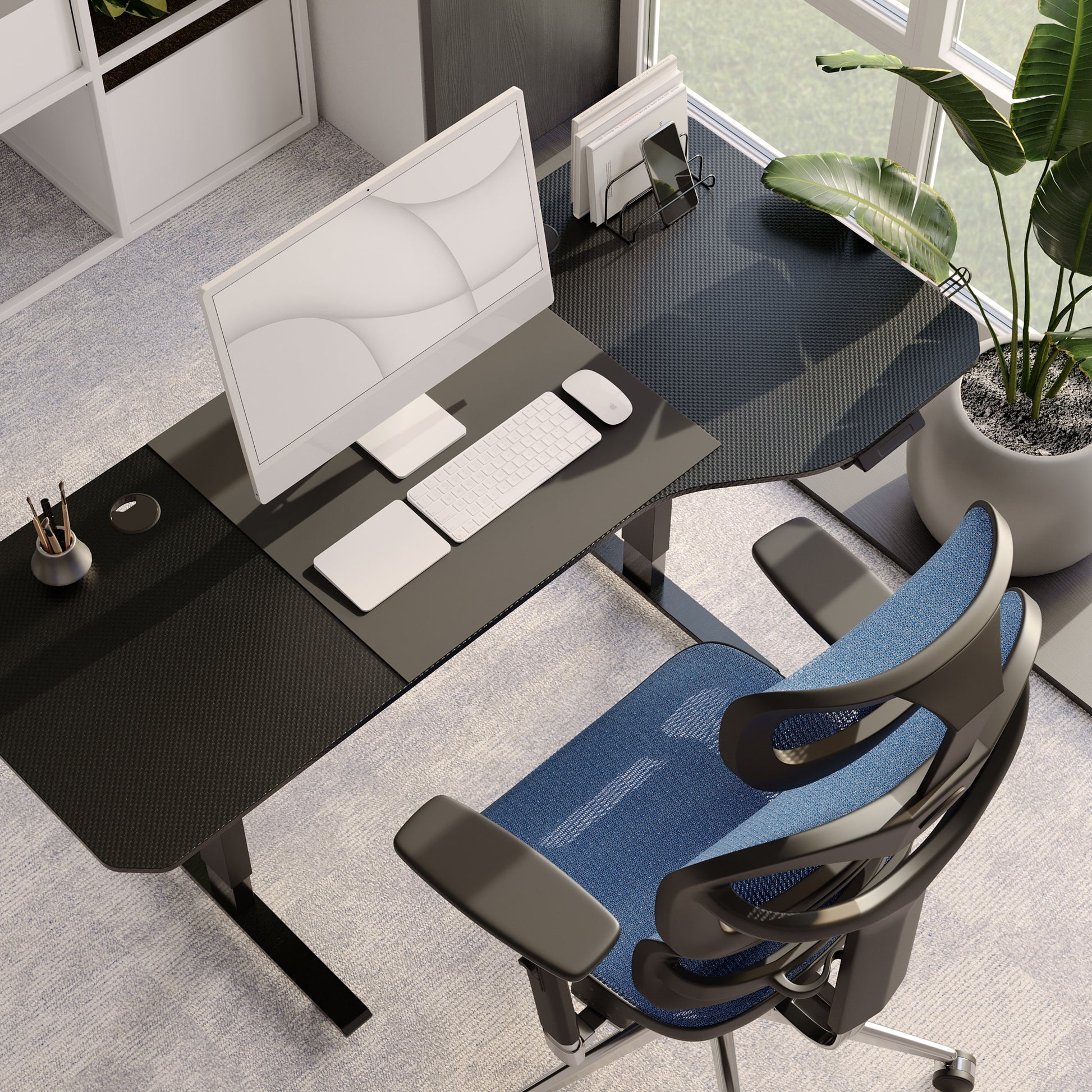 Krēsls V - Co 126-137/69/49,5 cm melns/zils - N1 Home