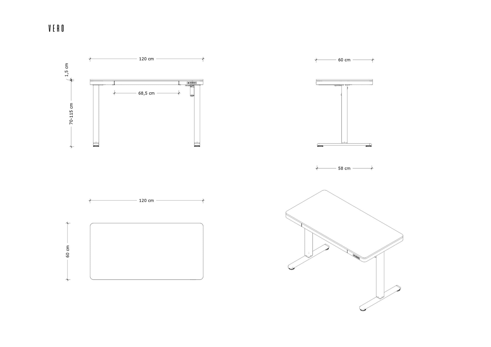 Galds Veros 120/60 cm ozols/melns - N1 Home