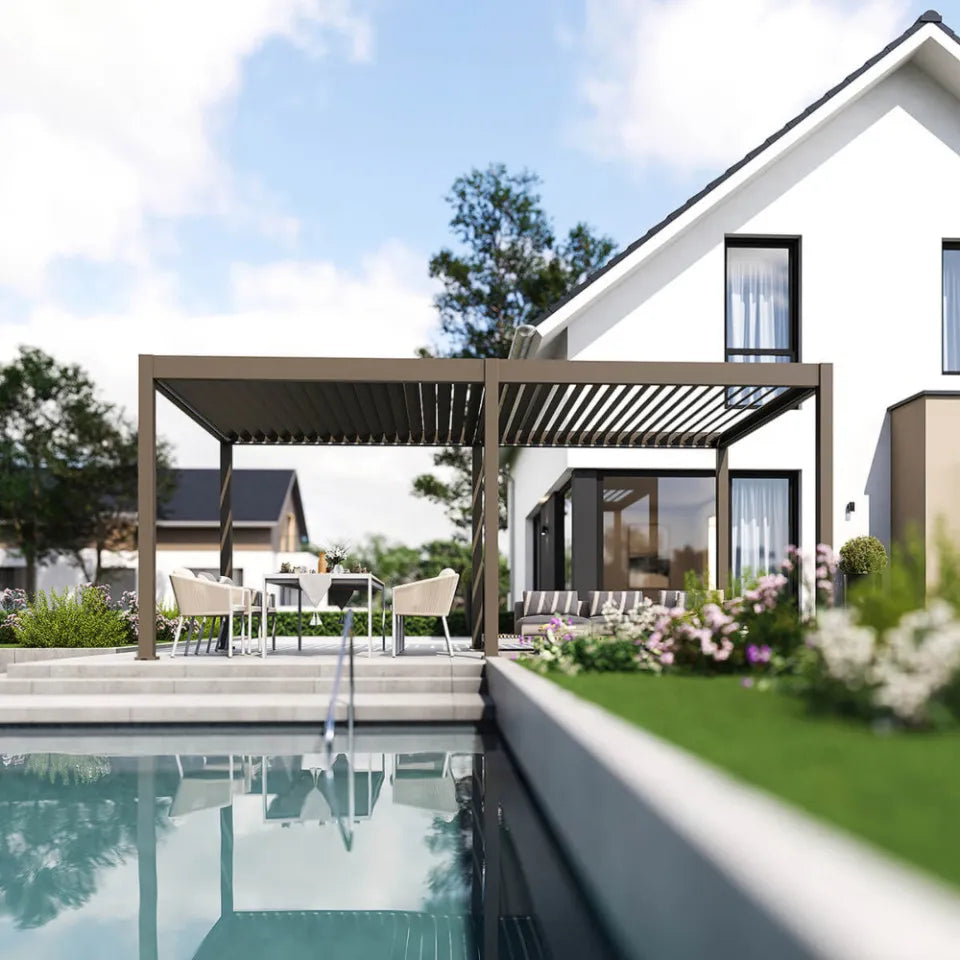 Bioklimatiskā terases pergola Elija AUTOMATIC 3x6 ar LED apgaismojumu 600/309/255 cm balts - N1 Home