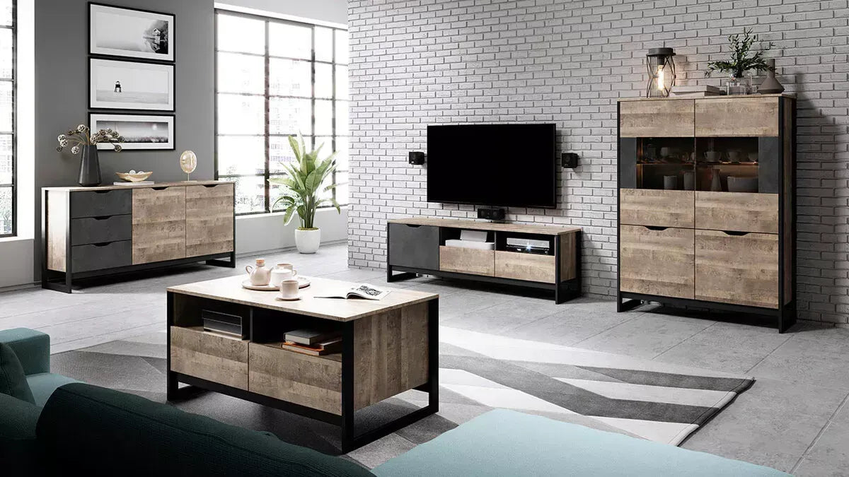 TV skapis Ardi 161/53/39,6 cm ozols, smilšu krāsas, grunge/matera - N1 Home