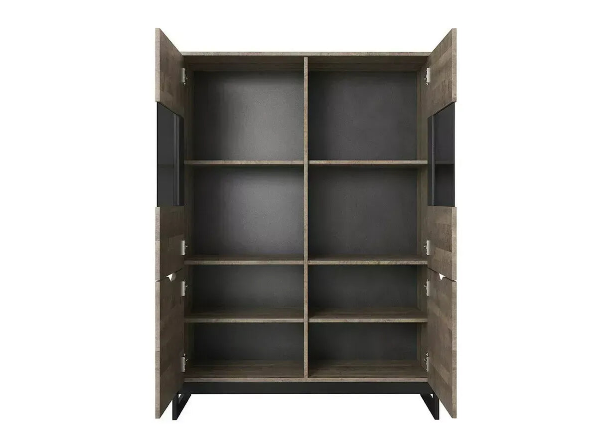 Vitrīnas skapis Ardi 108,6/150/39,6 cm ozols, smilšu krāsas, grunge/matera - N1 Home