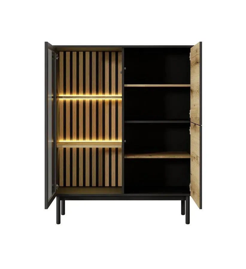 Vitrīnas skapis Langy 100/125/39 cm evok ozols/melns - N1 Home