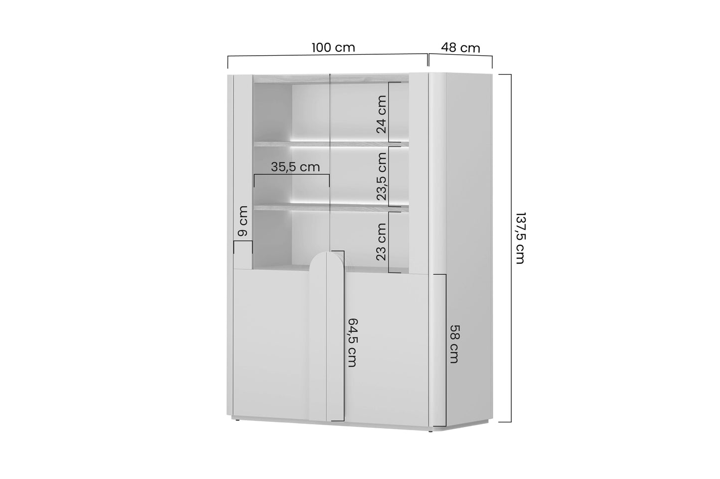 Vitrīna Amil 100/137.5/48 cm Eikalipts / Baltijas kāpu ozols / Dabīgais ozols - N1 Home