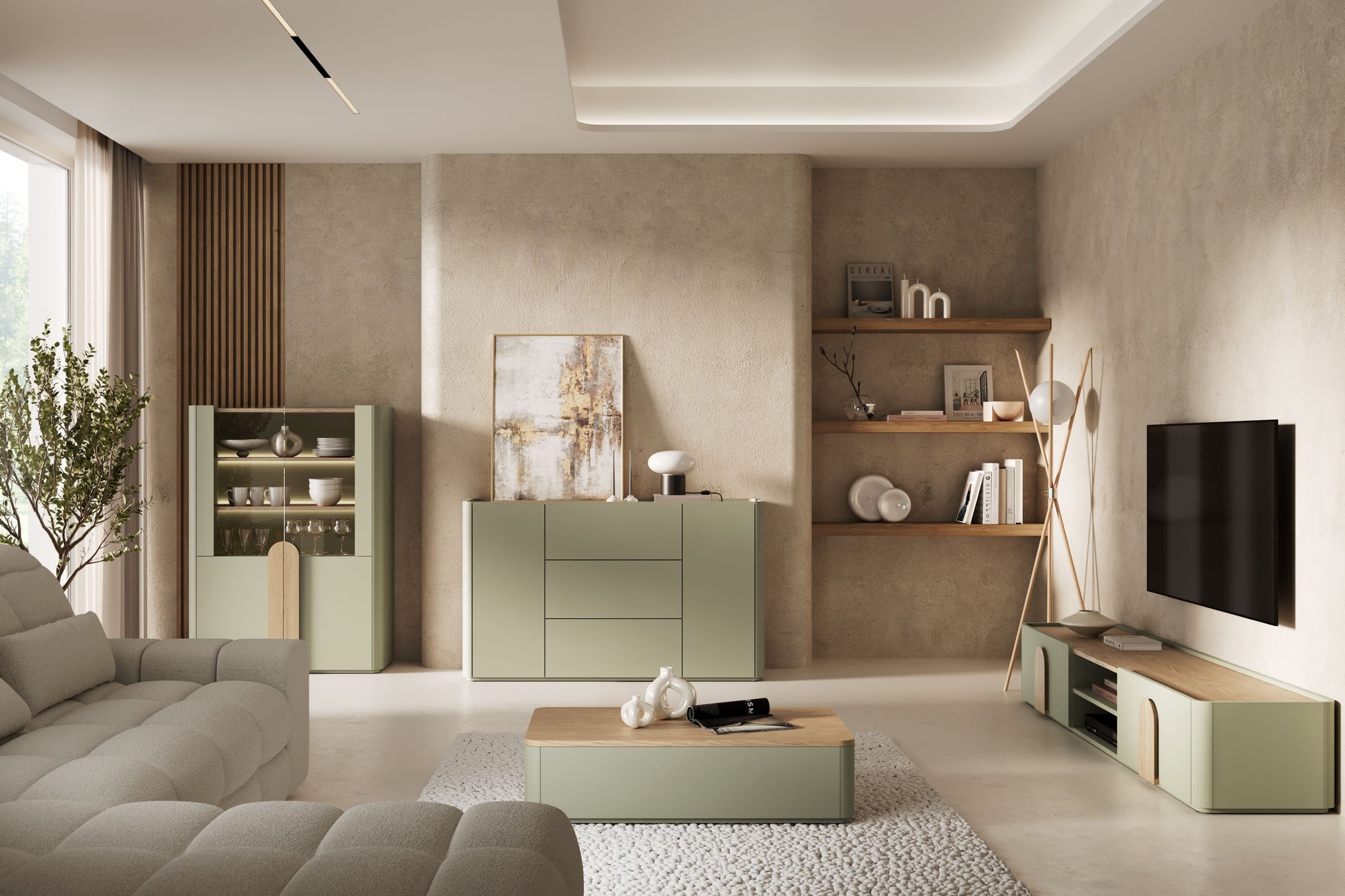 Vitrīna Amil 100/137.5/48 cm Eikalipts / Baltijas kāpu ozols / Dabīgais ozols - N1 Home