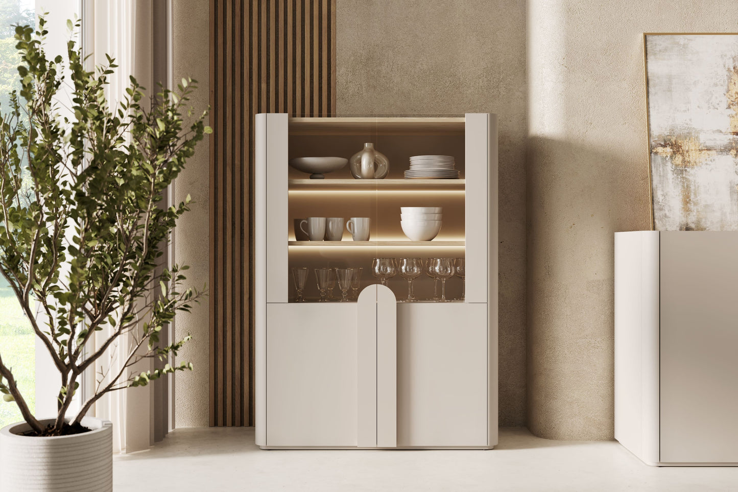 Vitrīna Amil 100/137.5/48 cm Kašmirs / Eļļots ozols - N1 Home