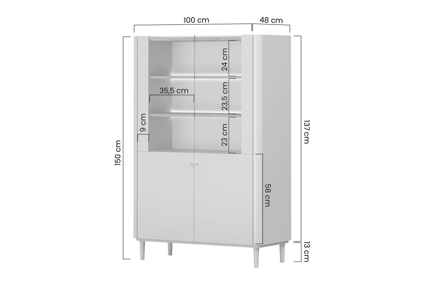Vitrīna Elva 100/150/48 cm Eikalipts / Baltijas kāpu ozols - N1 Home