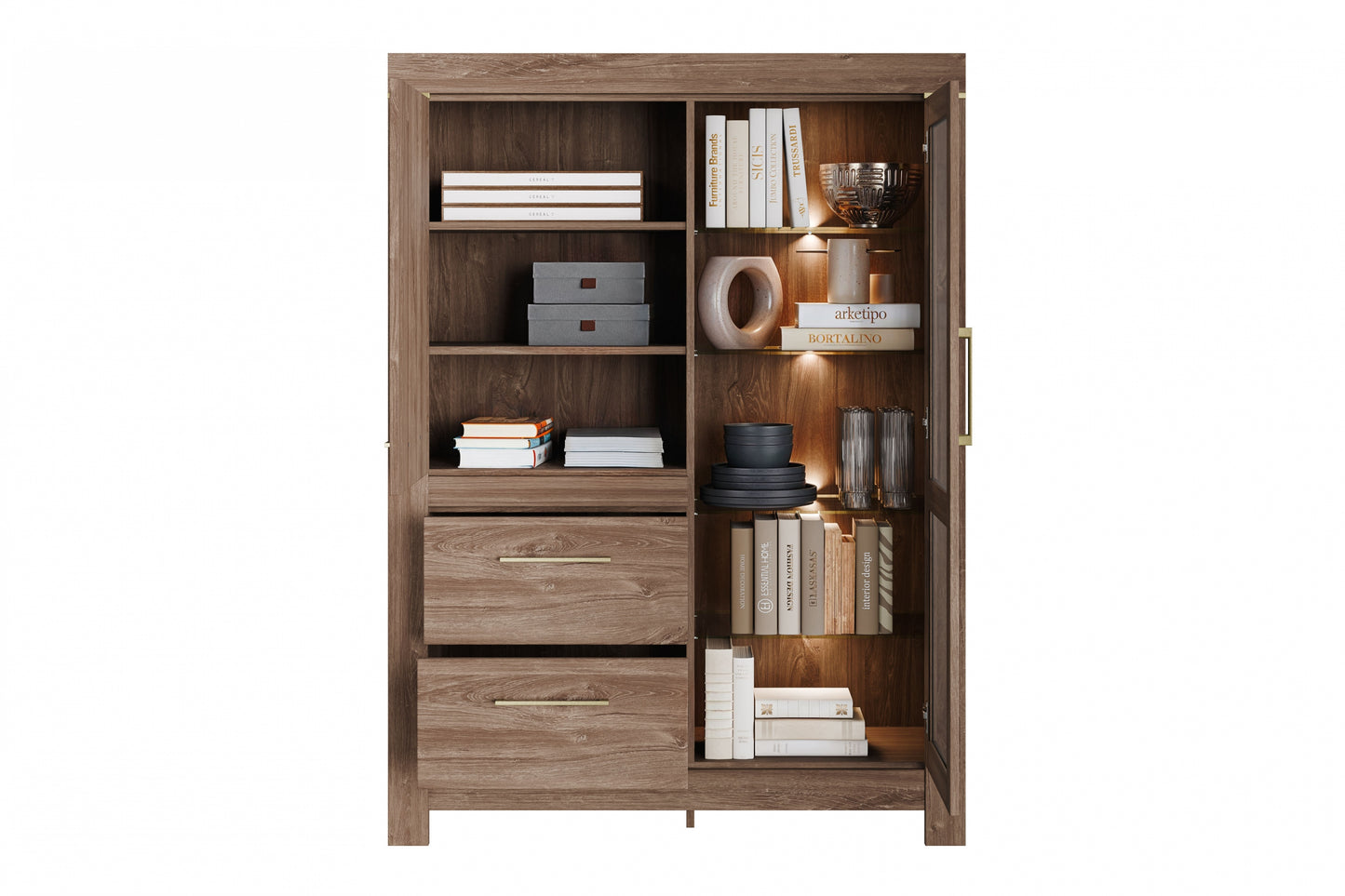 Stāvoši vitrīnas skapji Geri 115/158/24 cm rosīgs ozols - N1 Home