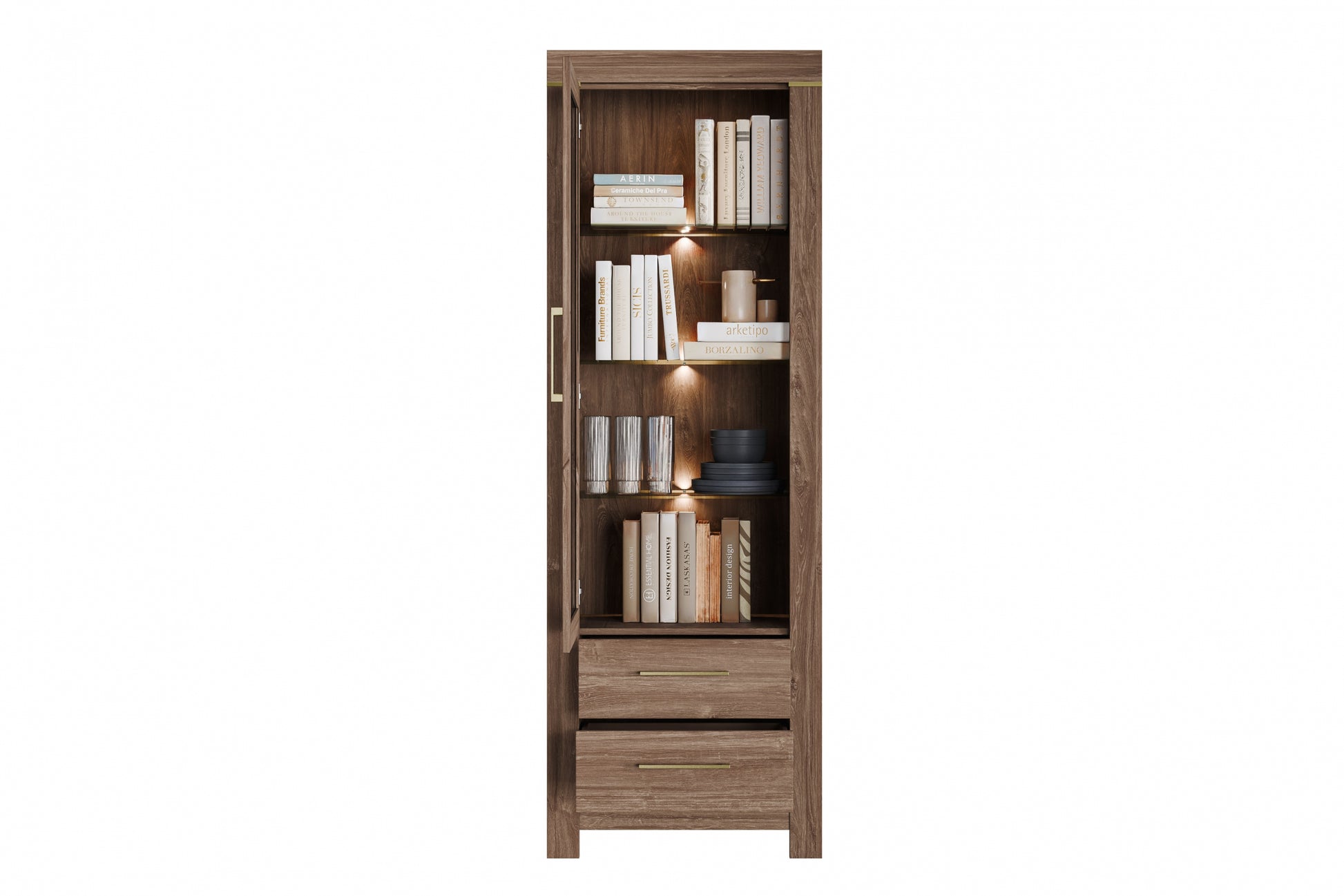 Stāvoši vitrīnas skapji Geri 68/201/42 cm rosīgs ozols - N1 Home