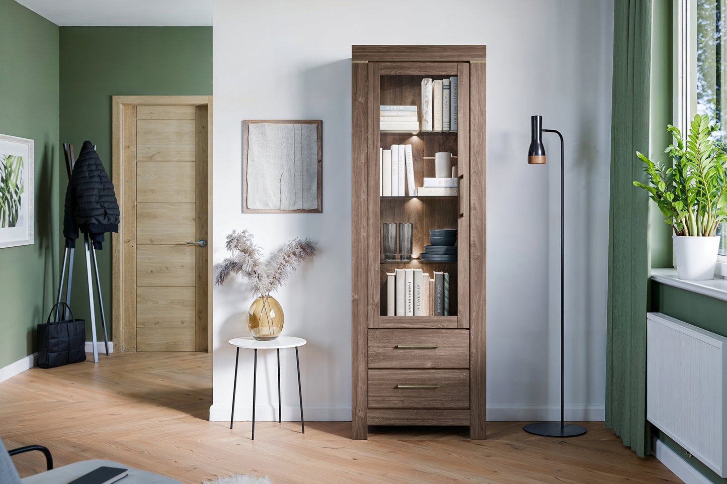 Stāvoši vitrīnas skapji Geri 68/201/42 cm rosīgs ozols - N1 Home