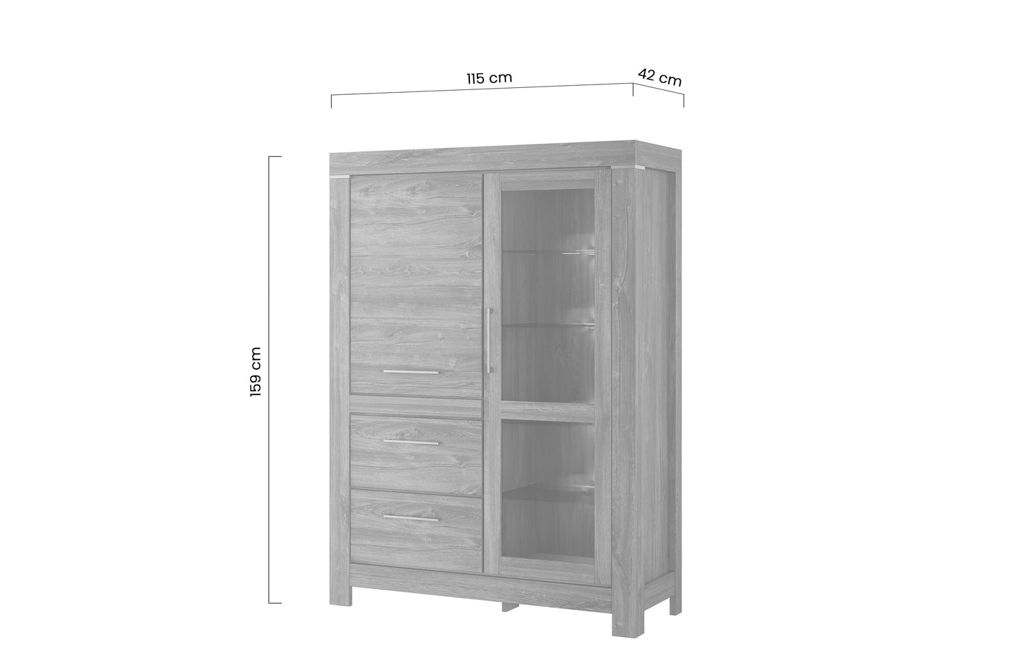 Stāvoši vitrīnas skapji Geri 115/158/24 cm rosīgs ozols - N1 Home