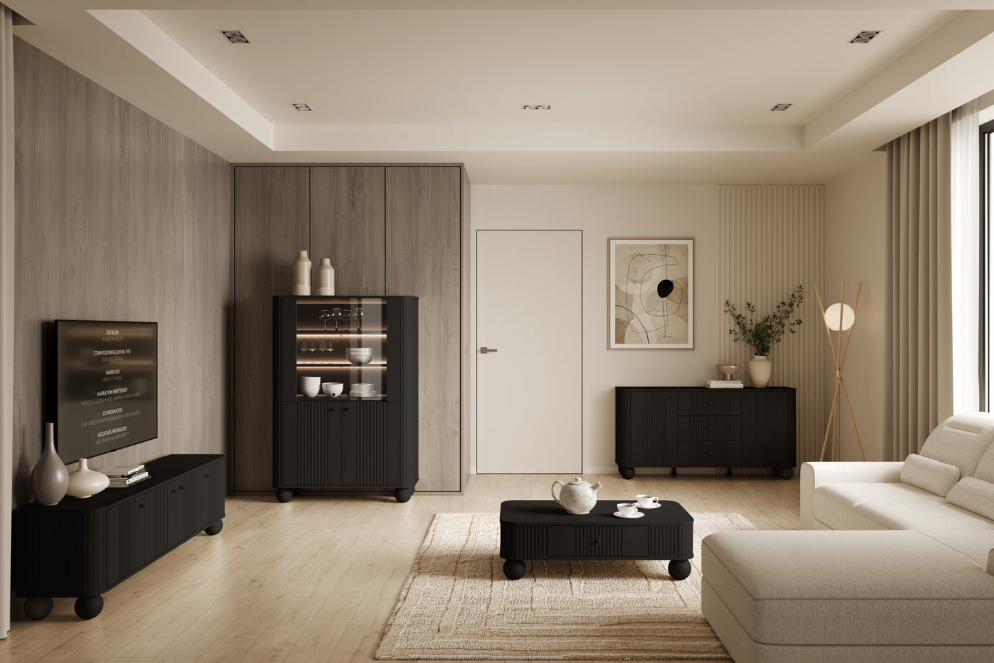 Vitrīnas skapis Vespa 103/153/38 cm melns/melns - N1 Home