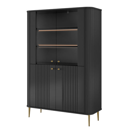 Vitrīnas skapis Vespa 103/156/38 cm melns/zelts - N1 Home