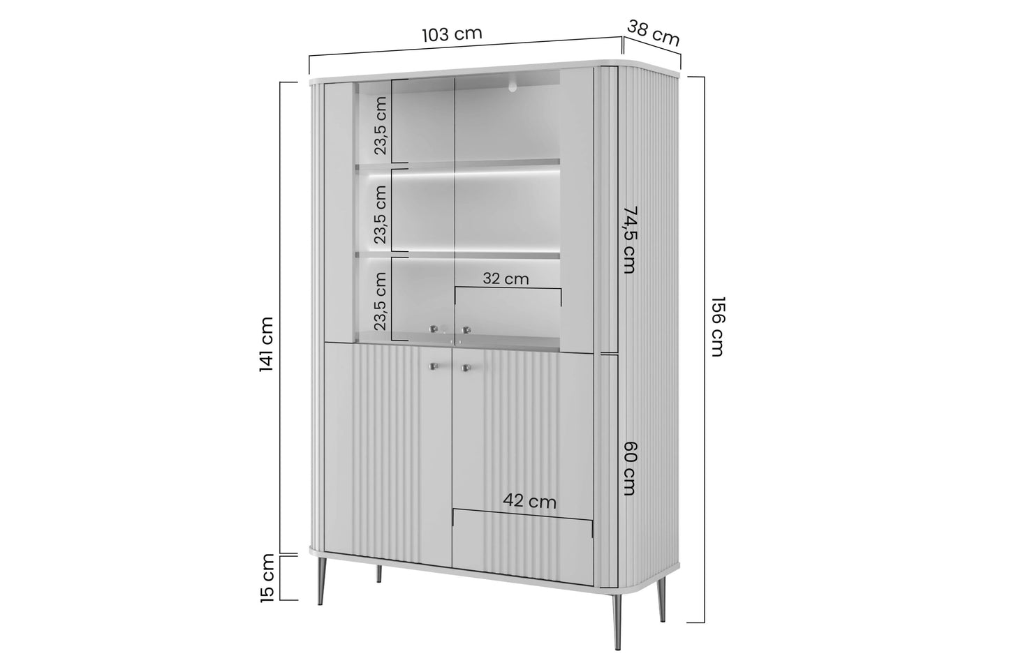 Vitrīnas skapis Vespa 103/156/38 cm kašmirs/zelts - N1 Home