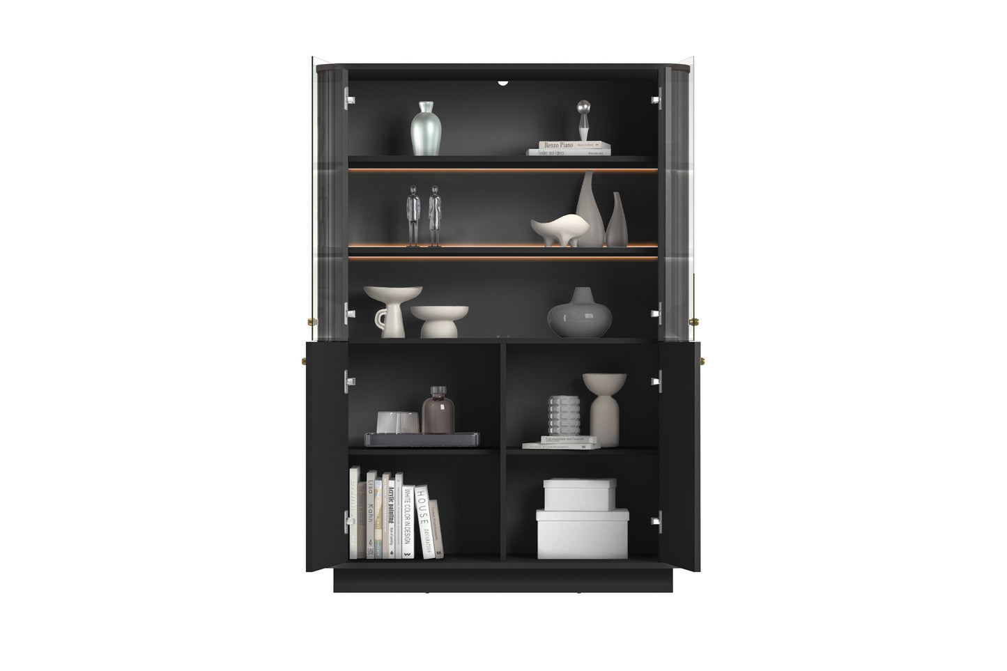 Vitrīnas skapis Vespa 103/148/38 cm melns/zelts - N1 Home