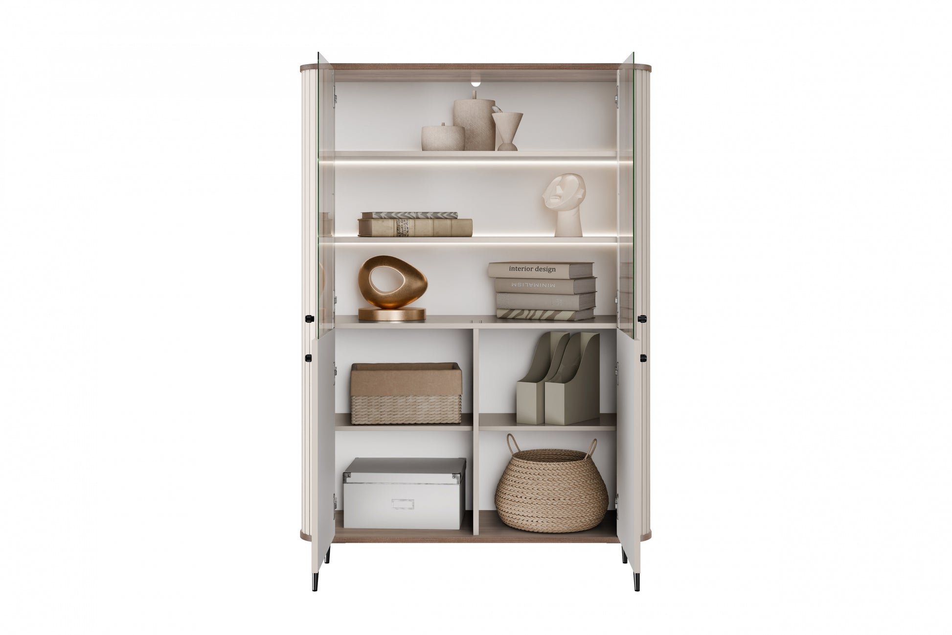 Vitrīnas skapis Vespa 103/156/38 cm kašmirs/rieksts/melns - N1 Home