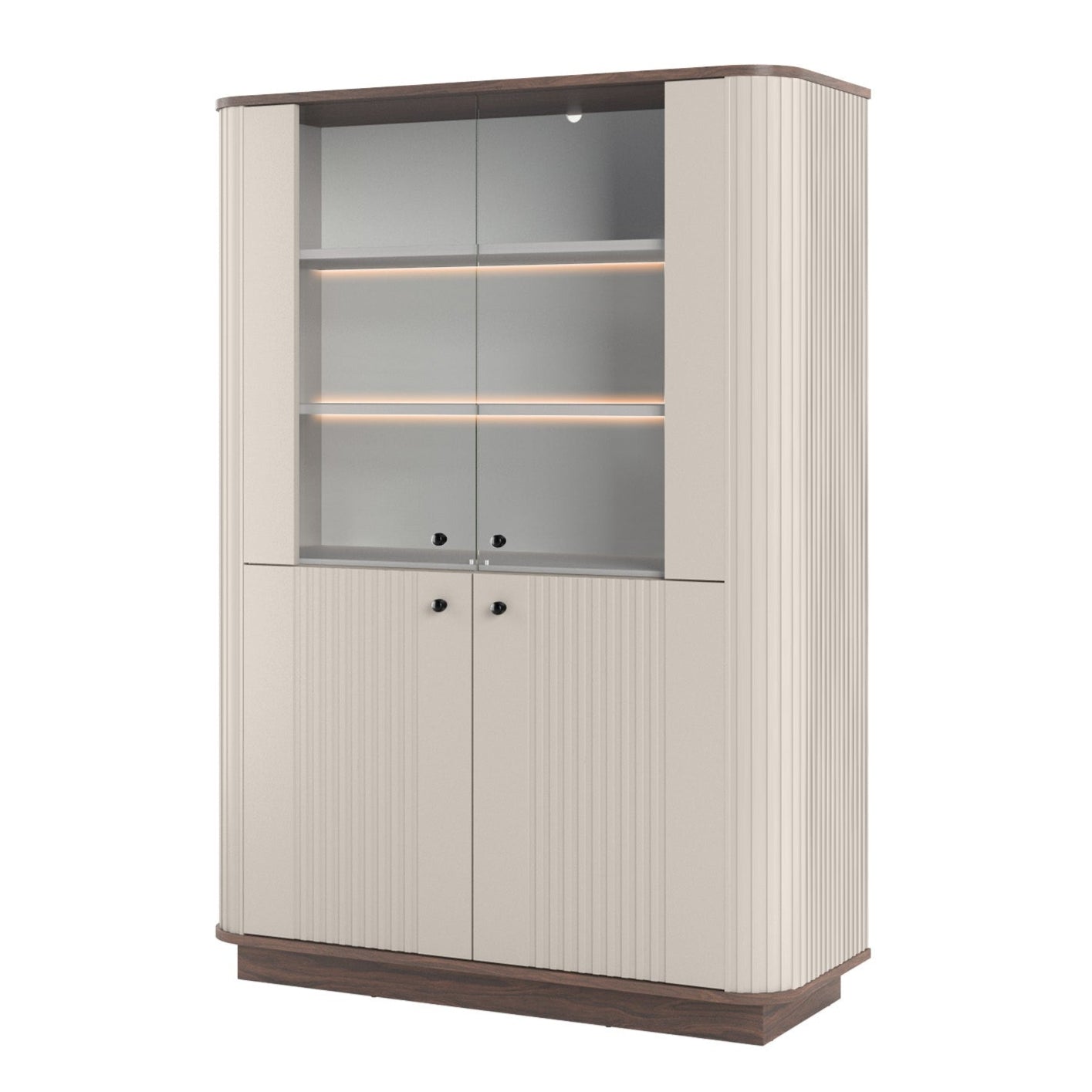 Vitrīnas skapis Vespa 103/148/38 cm kašmirs/rieksts/zelts - N1 Home