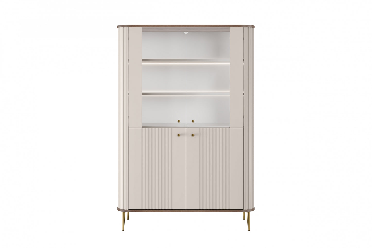 Vitrīnas skapis Vespa 103/156/38 cm kašmirs/rieksts/zelts - N1 Home