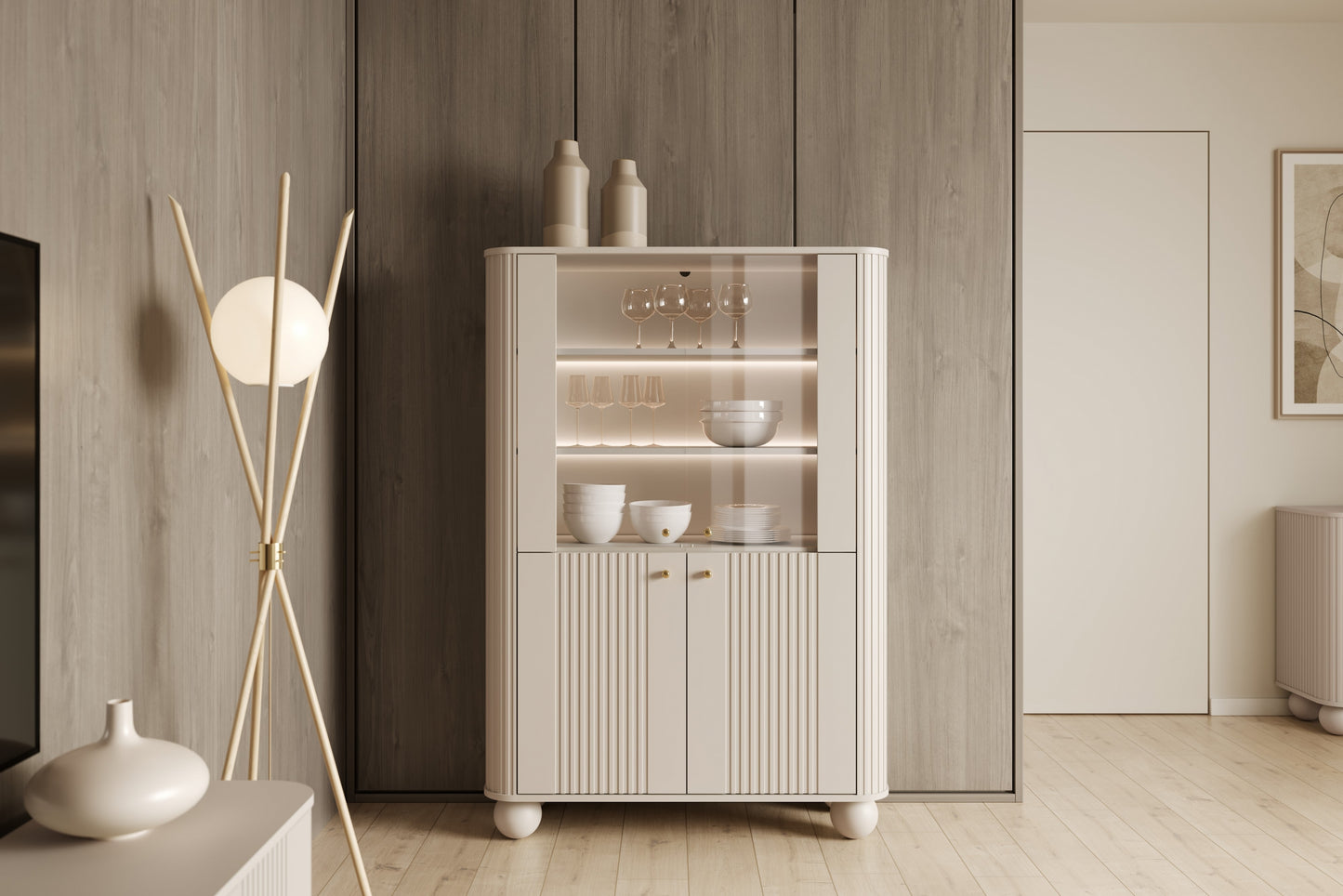 Vitrīnas skapis Vespa 103/153/38 cm kašmirs/zelts - N1 Home