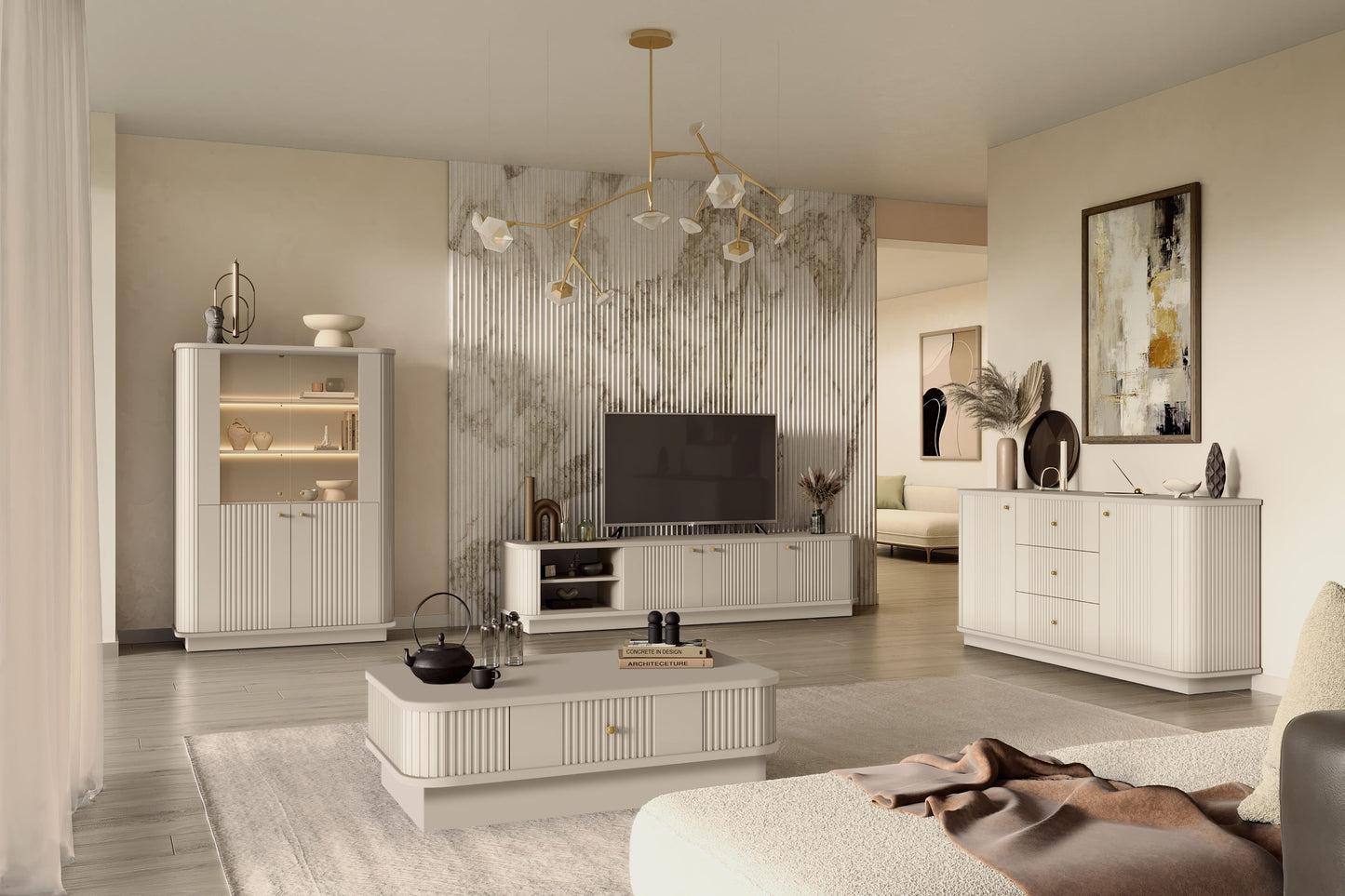 Vitrīnas skapis Vespa 103/148/38 cm kašmirs/zelts - N1 Home