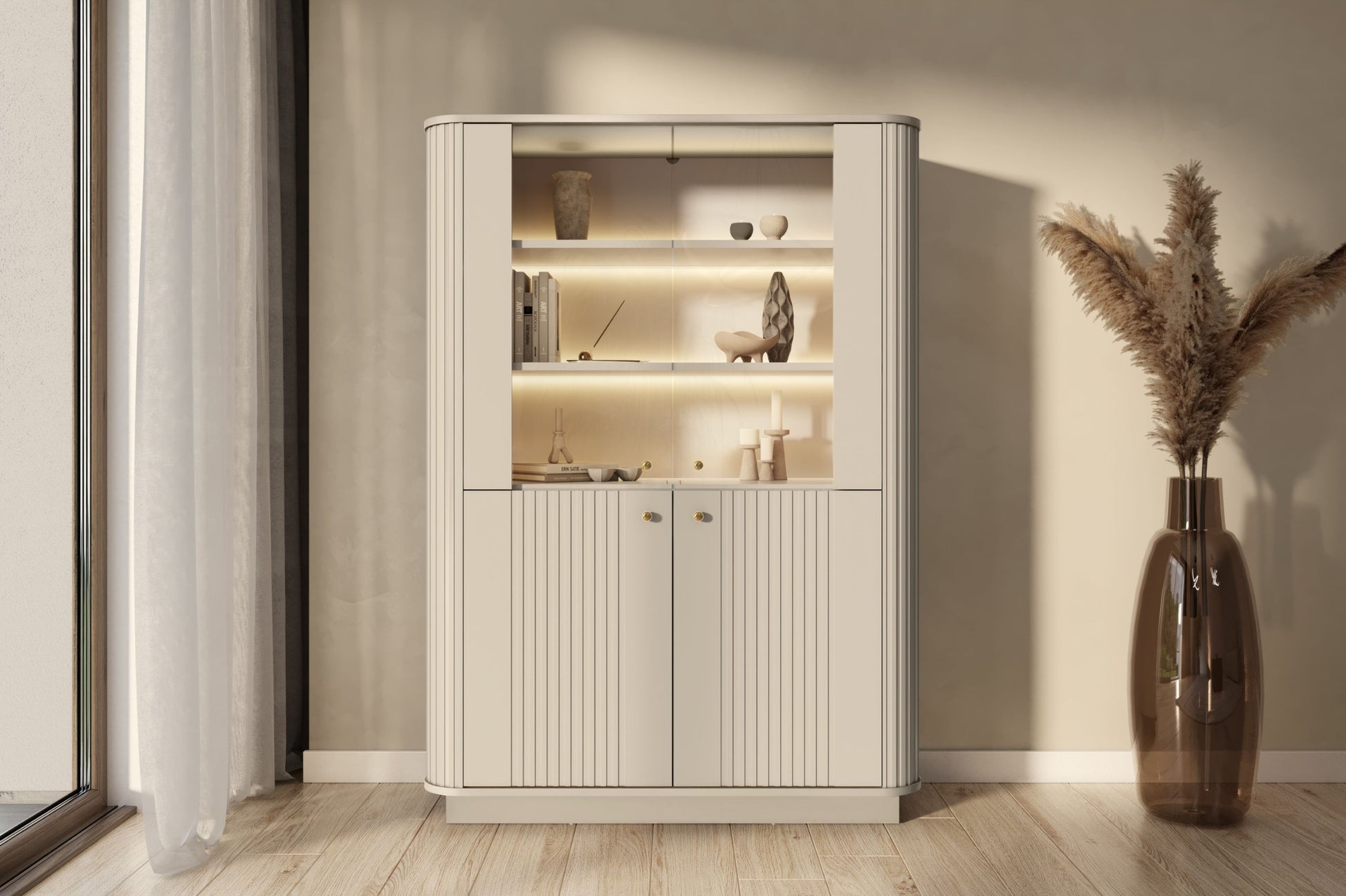 Vitrīnas skapis Vespa 103/148/38 cm kašmirs/zelts - N1 Home